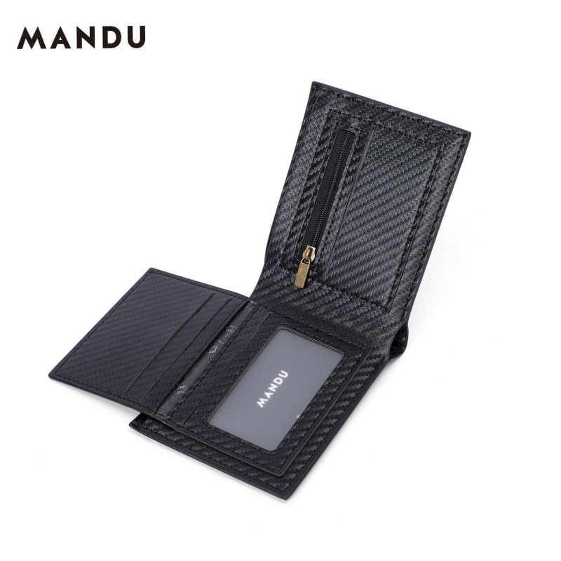 Portofel bărbați din PU, antifurt, capacitate mare, design cu două pliuri, suport pentru carduri și monede