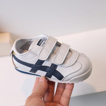 Gyerekeknek készült vékony talpú cipő, bőr felsőrész, Velcro-zárás, csíkos mintázat, lélegző