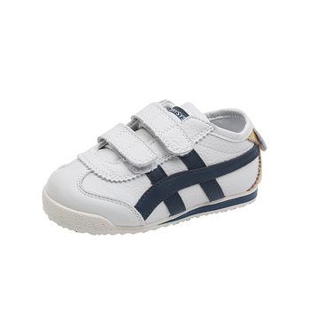 Gyerekeknek készült vékony talpú cipő, bőr felsőrész, Velcro-zárás, csíkos mintázat, lélegző