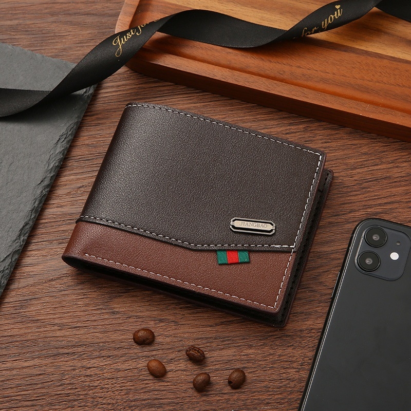 Portofel pentru bărbați din PU, design patchwork, ultra-ușor, rezistent, capacitate mare și sloturi multiple pentru carduri