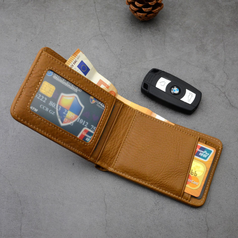 Deluns Portofel carduri din piele naturală, Top-Grain Cowhide, stil Business Elite, pliabil cu funcție anti-furt