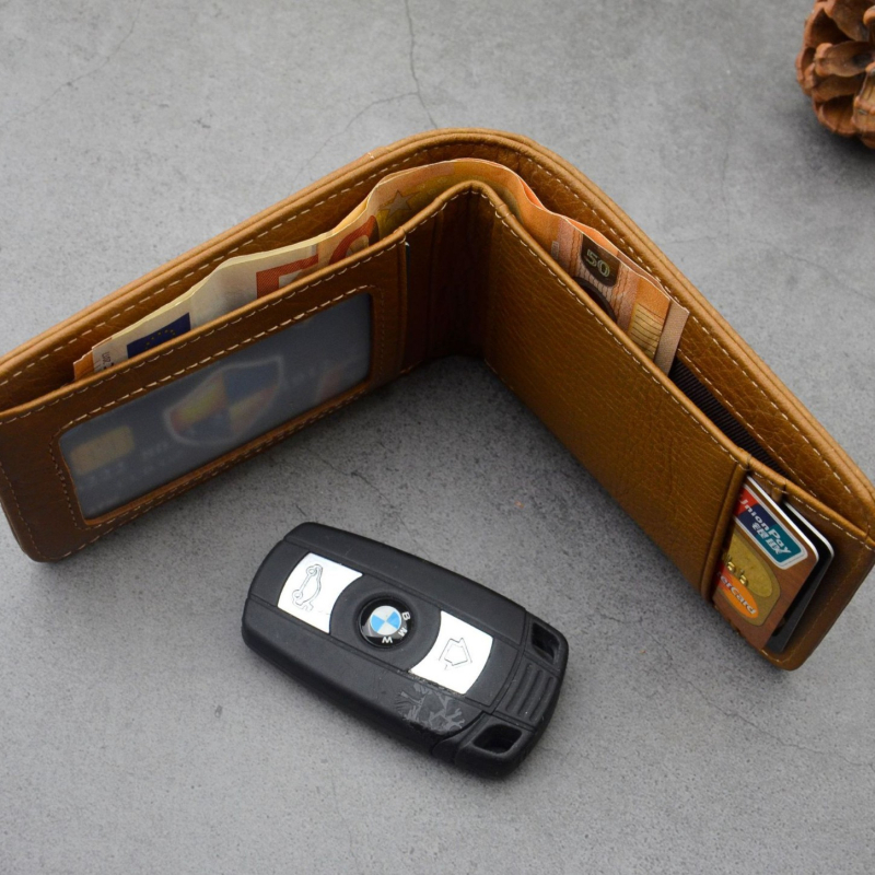 Deluns Portofel carduri din piele naturală, Top-Grain Cowhide, stil Business Elite, pliabil cu funcție anti-furt