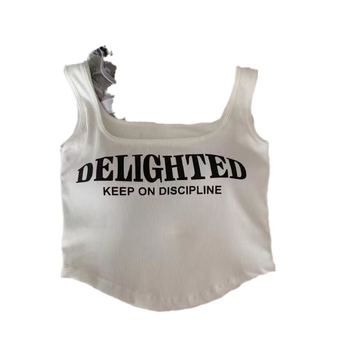 Top din bumbac 100% în stil vestă, cu umplutură pentru bust, cupe modelate, lungime talie