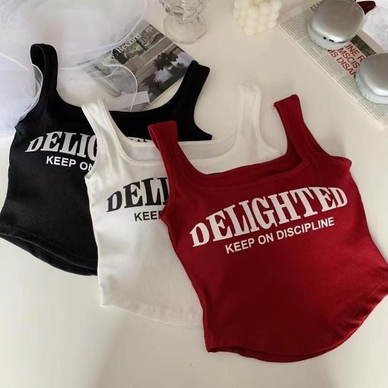 Top din bumbac 100% în stil vestă, cu umplutură pentru bust, cupe modelate, lungime talie