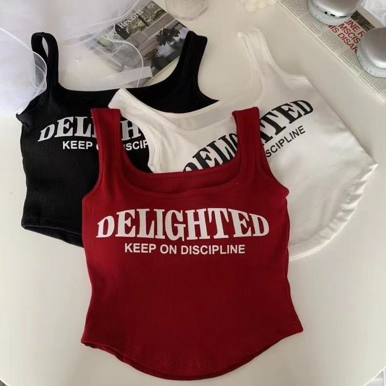 Top din bumbac 100% în stil vestă, cu umplutură pentru bust, cupe modelate, lungime talie