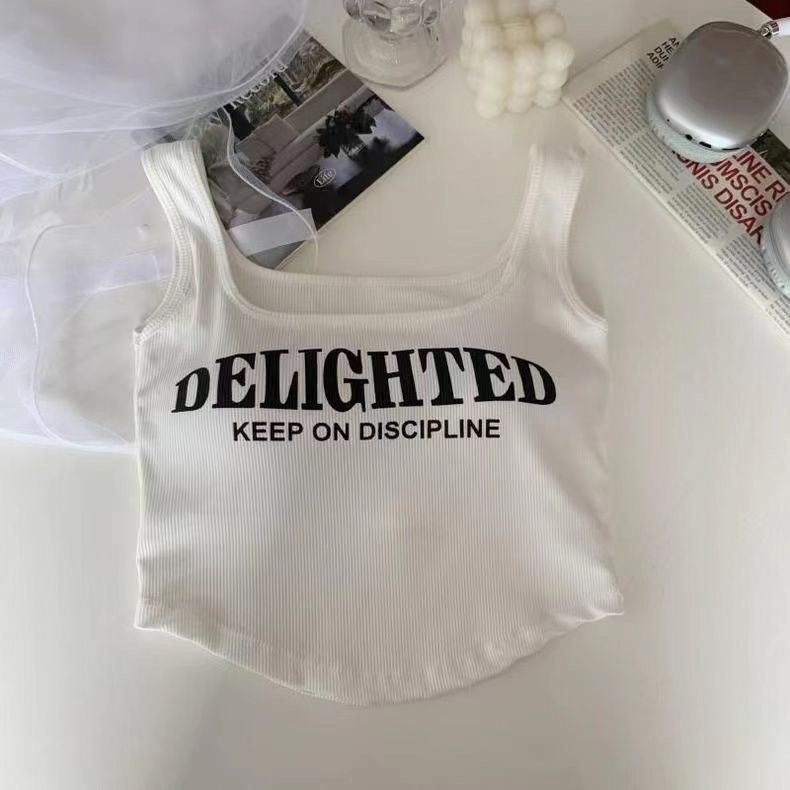 Top din bumbac 100% în stil vestă, cu umplutură pentru bust, cupe modelate, lungime talie