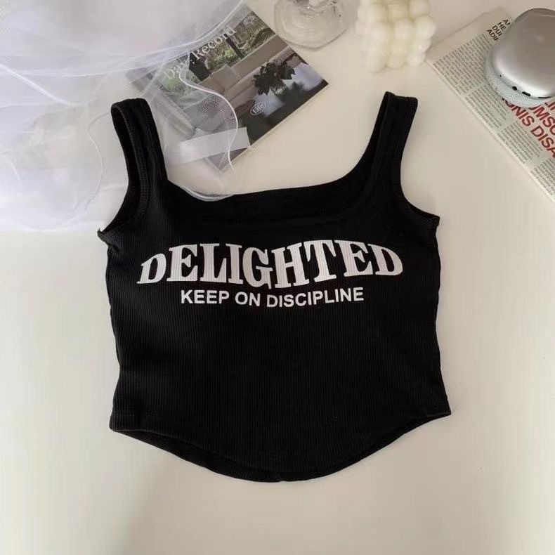 Top din bumbac 100% în stil vestă, cu umplutură pentru bust, cupe modelate, lungime talie