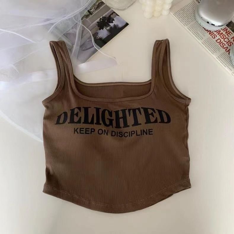 Top din bumbac 100% în stil vestă, cu umplutură pentru bust, cupe modelate, lungime talie