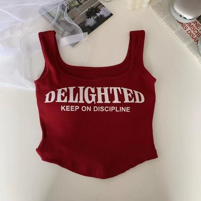 Top din bumbac 100% în stil vestă, cu umplutură pentru bust, cupe modelate, lungime talie