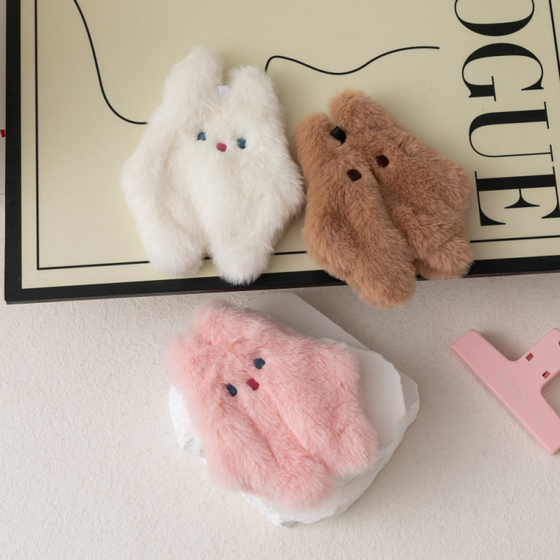 Portofel monedă pluș cu iepuraș, mini port-card cu o singură pliură, căptușeală poliester, unisex