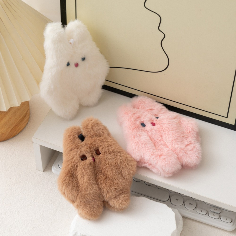 Portofel monedă pluș cu iepuraș, mini port-card cu o singură pliură, căptușeală poliester, unisex