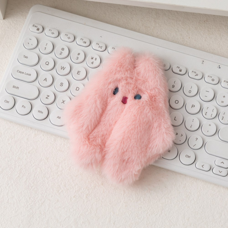 Portofel monedă pluș cu iepuraș, mini port-card cu o singură pliură, căptușeală poliester, unisex