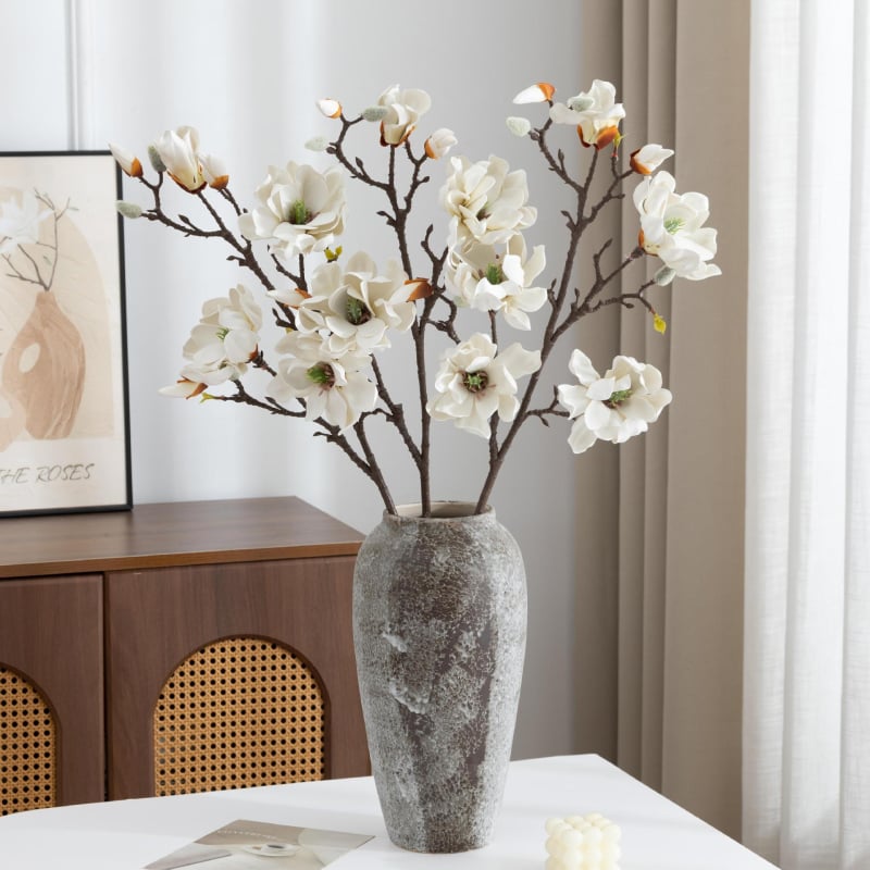 Mesterséges magnóliaág – PU anyag, élethű magnólia virágok, esküvői és fotózási rekvizitek, otthoni dekoráció