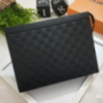 Clutch din piele pentru bărbați, model în carouri, impermeabil, căptușeală din poliester