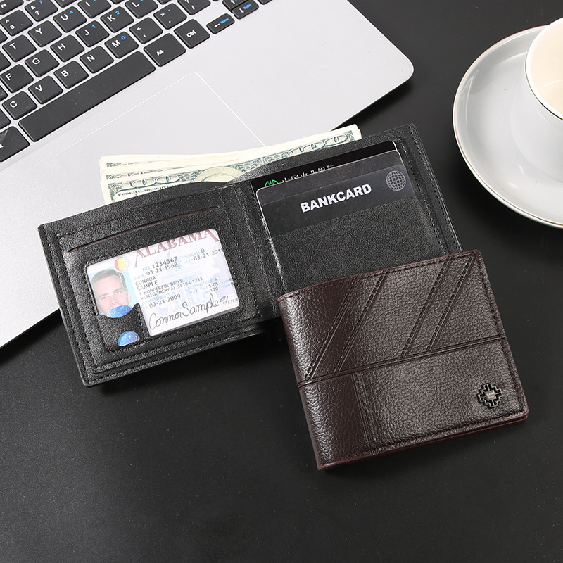 Portofel bărbătește scurt din PU, suport pentru card încorporat, mai multe compartimente pentru carduri, capacitate mare, rezistent la uzură