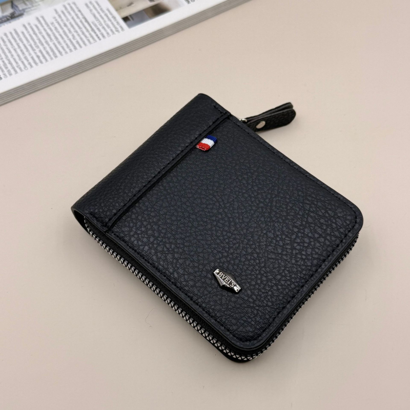 Bevis muški novčanik sa zipom - PU materijal, Lychee kože tekstura, otporan na habanje, velik kapacitet, retro stil