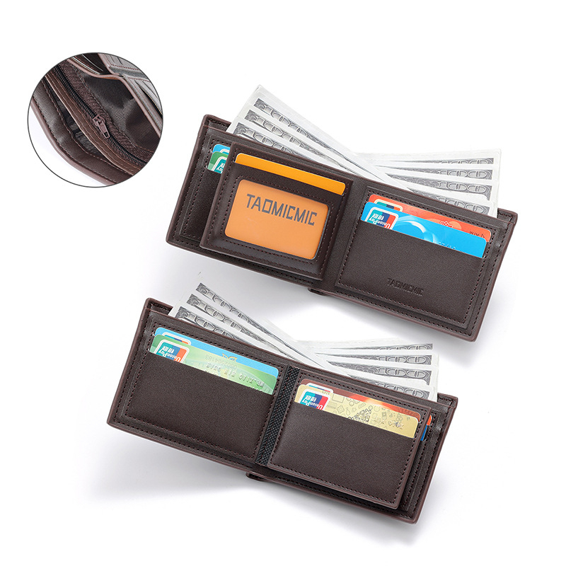 Portofel bărbătesc ultra-subțire, scurt – din PU, 1 pli, căptușeală poliester, stil casual