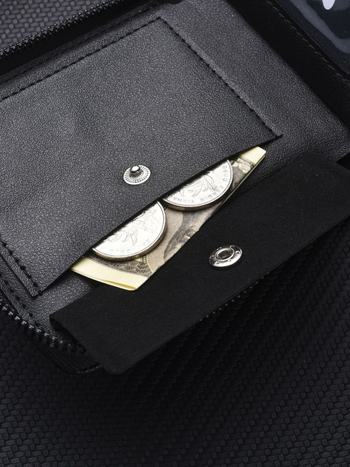 Muški kratki novčanik s velikim kapacitetom i višestrukim pretincima za kartice — Materijal PU, uzorak slova, Goke brend, podstava od poliestera, ultra lagan i proširivi kapacitet