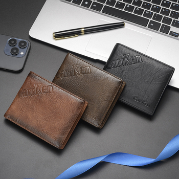 CarrKen Portofel scurt pentru bărbați, PU, rezistent la uzură, căptușeală din poliester