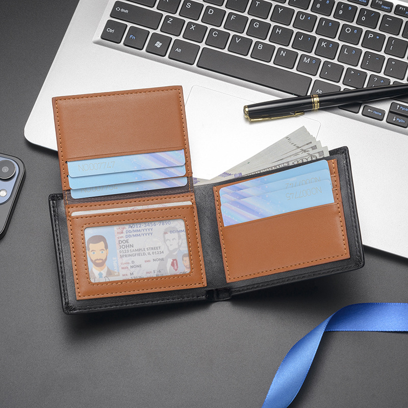 CarrKen Portofel scurt pentru bărbați, PU, rezistent la uzură, căptușeală din poliester