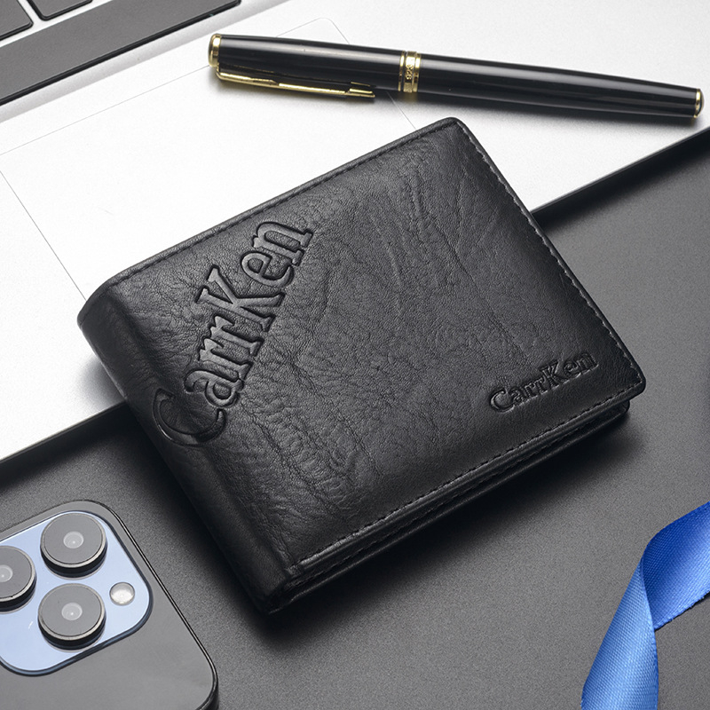 CarrKen Portofel scurt pentru bărbați, PU, rezistent la uzură, căptușeală din poliester