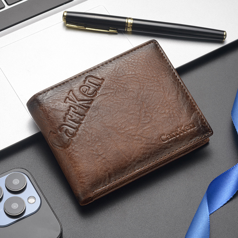 CarrKen Portofel scurt pentru bărbați, PU, rezistent la uzură, căptușeală din poliester