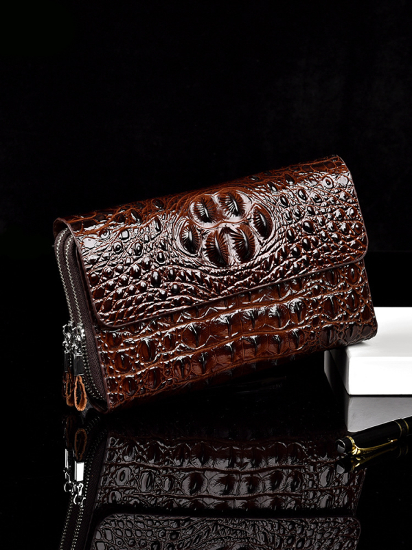 Muški clutch s uzorkom krokodila, reljefna prirodna koža, poslovni stil, otporan na habanje, poliester podstava