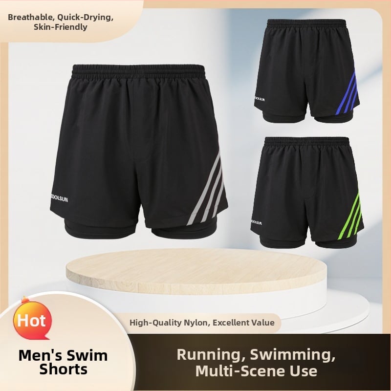 Мъжки плувни шорти с UV защита и двойно покритие, райе, найлон/спандекс 82/18, подплата полиестер