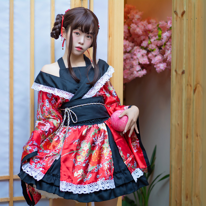 Žensko tradicionalno kimono za pozornicu cosplay, tiskani satenski materijal | Teacher Meow