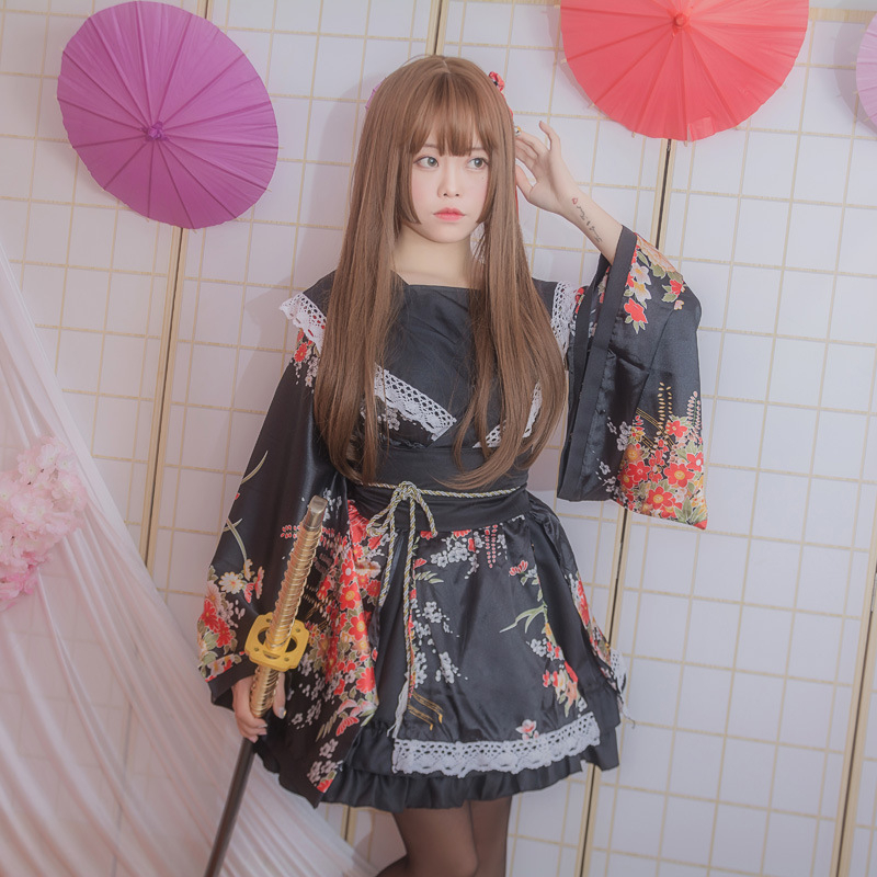 Žensko tradicionalno kimono za pozornicu cosplay, tiskani satenski materijal | Teacher Meow