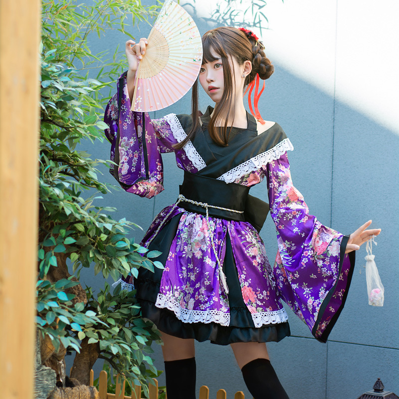 Žensko tradicionalno kimono za pozornicu cosplay, tiskani satenski materijal | Teacher Meow
