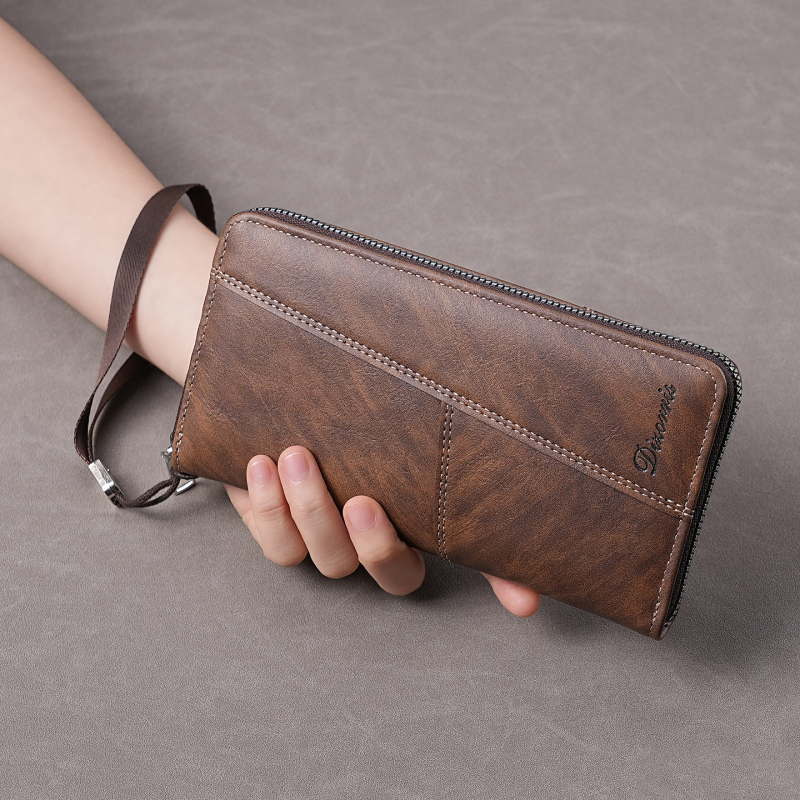 Muški PU novčanik i dugi clutch, organizator kartica i ID-a, jednobojni uzorak, Wu marka, proljeće 2025
