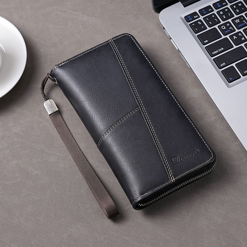 Muški PU novčanik i dugi clutch, organizator kartica i ID-a, jednobojni uzorak, Wu marka, proljeće 2025