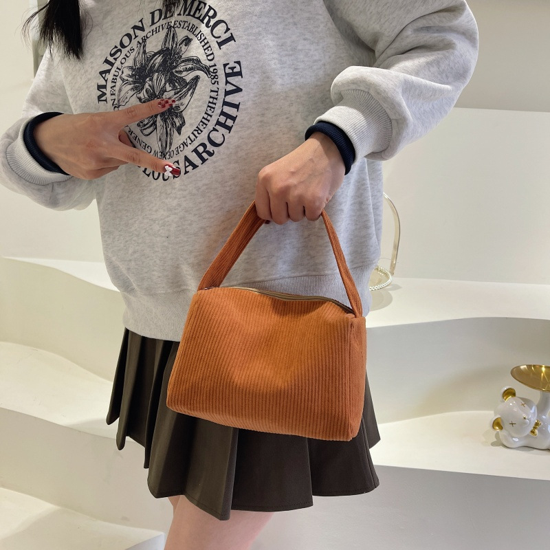 Corduroy tároló kézitáska – retro kis négyzet alakú, könnyű, bélés nylon, utcai stílus nőknek (ősz 2025)