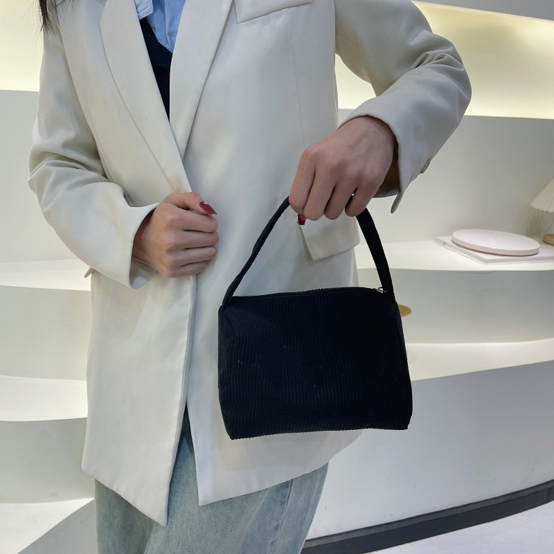 Corduroy tároló kézitáska – retro kis négyzet alakú, könnyű, bélés nylon, utcai stílus nőknek (ősz 2025)