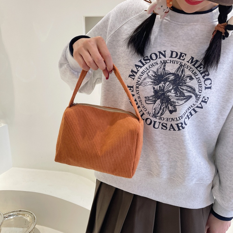 Corduroy tároló kézitáska – retro kis négyzet alakú, könnyű, bélés nylon, utcai stílus nőknek (ősz 2025)