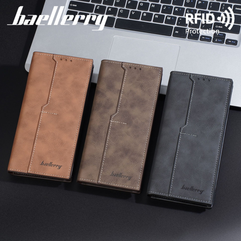 Baellerry muški novčanik od PU kože s RFID zaštitom, zatvarač, ultra lagan, više džepova za kartice