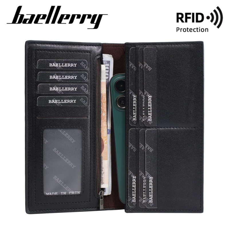 Baellerry muški novčanik od PU kože s RFID zaštitom, zatvarač, ultra lagan, više džepova za kartice