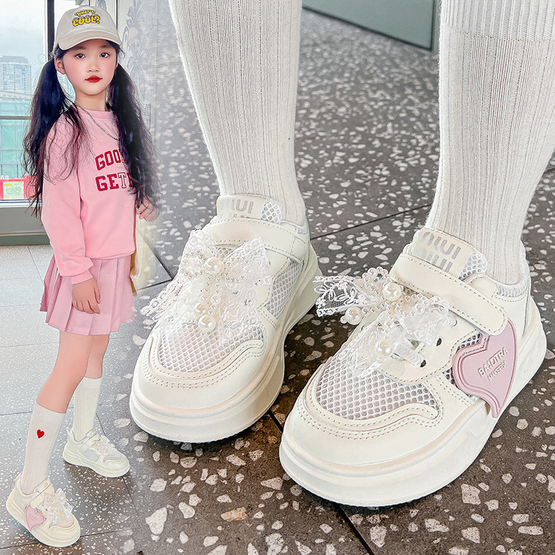 Pantofi de alergare pentru fete – partea superioară din piele sintetică, respirabile, închidere cu Velcro, talpă din cauciuc, lansare primăvara 2025