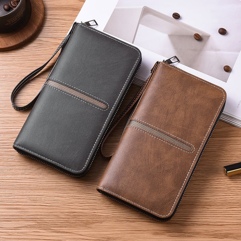 Muški dugi clutch novčanik sa zipom i pretincom za telefon, PU materijal, model 9061, izuzetno lagan, otporan na habanje, velik kapacitet