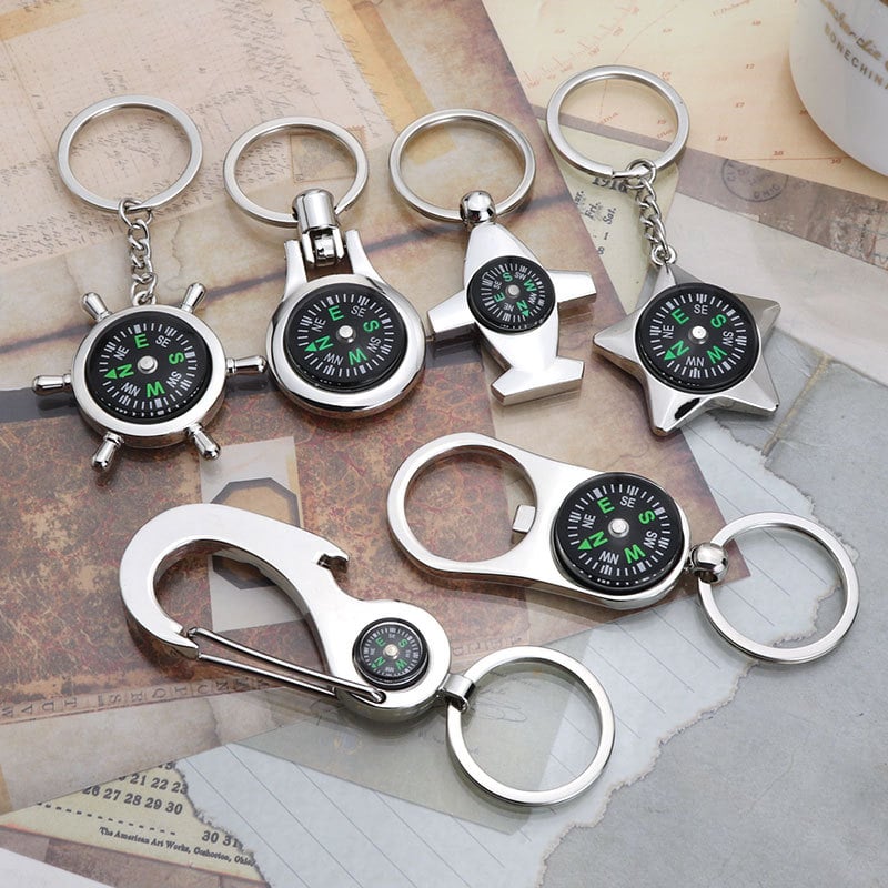 Mingxin ключодържател от цинкова сплав с компас, многофункционална висулка, модерен минималистичен дизайн, индивидуално опакован подарък