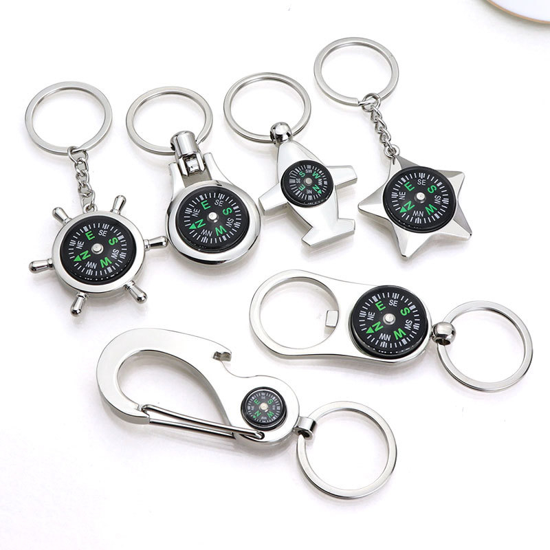 Mingxin ключодържател от цинкова сплав с компас, многофункционална висулка, модерен минималистичен дизайн, индивидуално опакован подарък