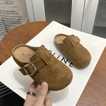 Sandale unisex pentru copii, cu deget închis, din velur pe partea superioară, talpă antiderapantă din TPR, slip-on, pentru vârstele 4–16 ani