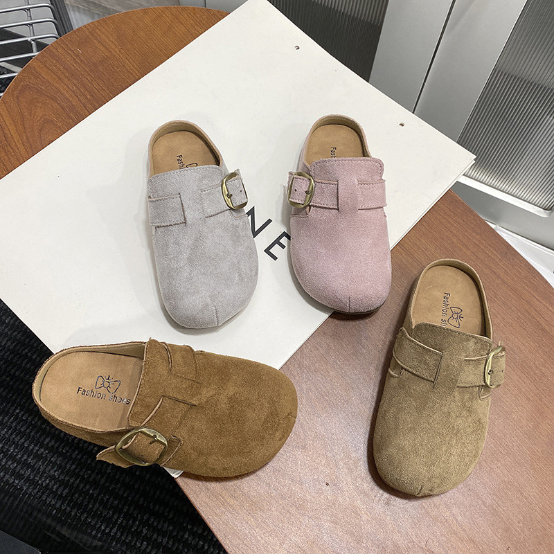 Sandale unisex pentru copii, cu deget închis, din velur pe partea superioară, talpă antiderapantă din TPR, slip-on, pentru vârstele 4–16 ani