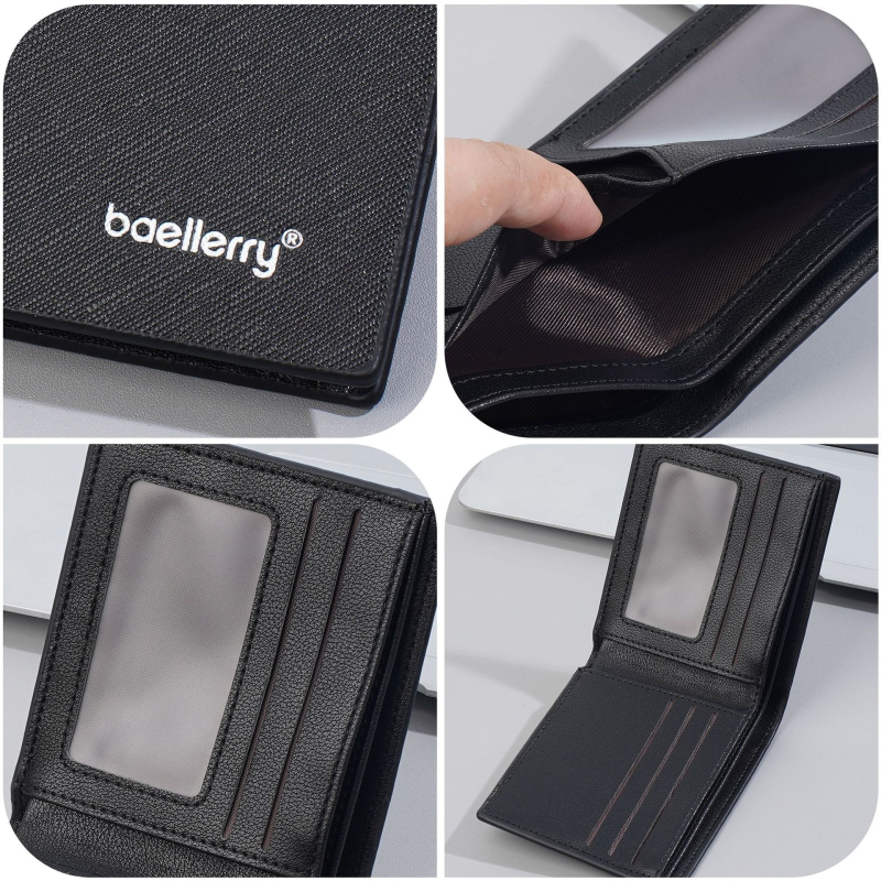 Portofel scurt masculin cu mai multe compartimente pentru carduri, PU mat, Baellerry, ultra-usor, anti-furt