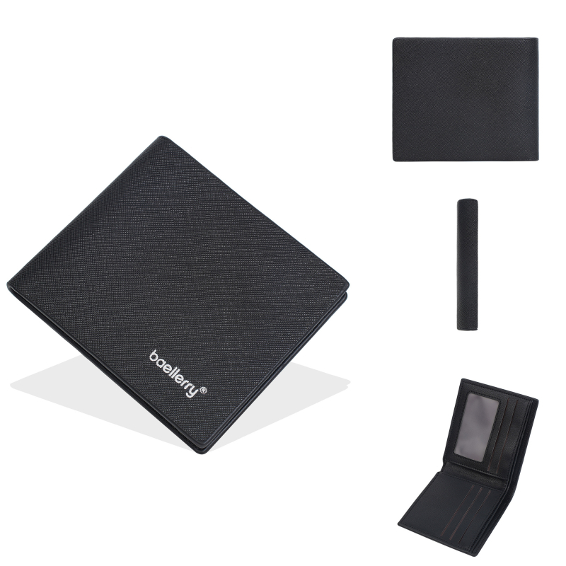 Portofel scurt masculin cu mai multe compartimente pentru carduri, PU mat, Baellerry, ultra-usor, anti-furt