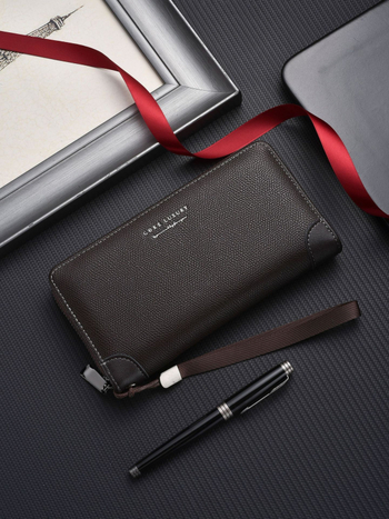 Portofel masculin cu geantă pentru telefon, PU piele, Design cu 3 pliuri, Portofel lung, Ultra-ușor, Extensibil, Stil urban minimalist