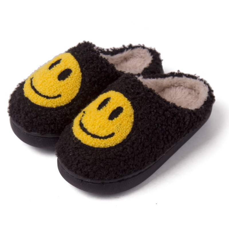 Dječje papuče od Teddy velura, unisex, protuklizna podloga, dizajn cartoon osmijeh, za zimu/proljeće i jesen