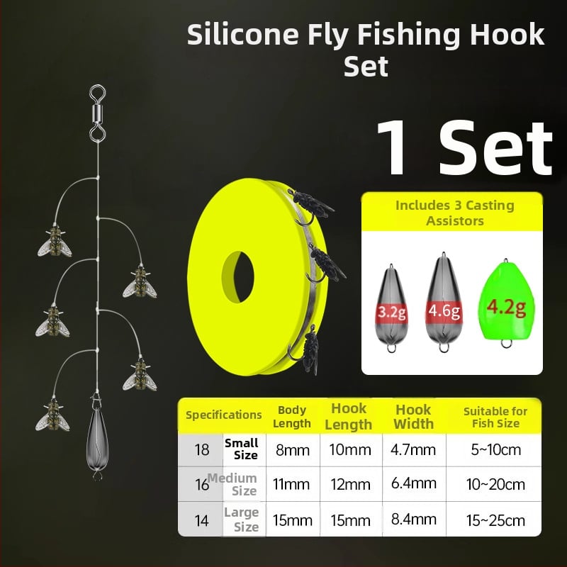 Комплект нишкови куки за мухарски риболов – антизаплитане, Caddis примамка, 16 куки