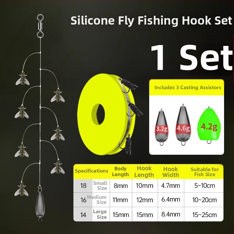 Комплект нишкови куки за мухарски риболов – антизаплитане, Caddis примамка, 16 куки